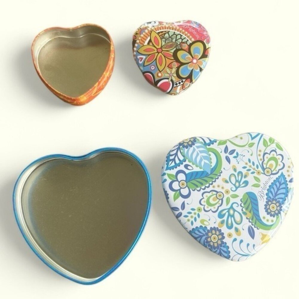 Brighton Set of 3 collectible heart-shaped tins, decorative, inspirational words